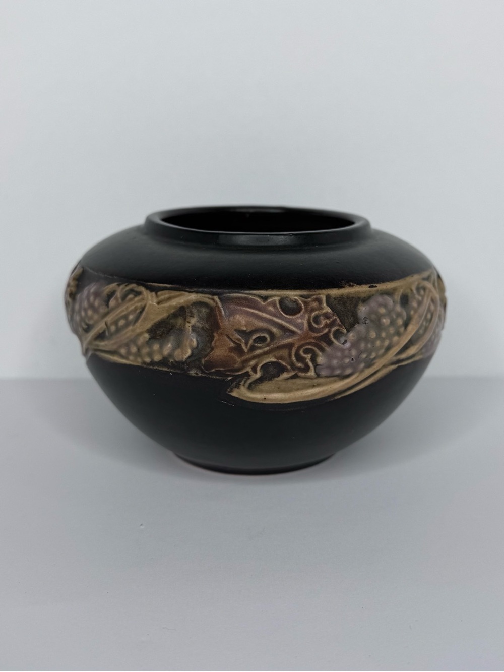 Vintage Roseville Rosecraft Grapevine Brown Art Pottery Bulb Bowl Vase